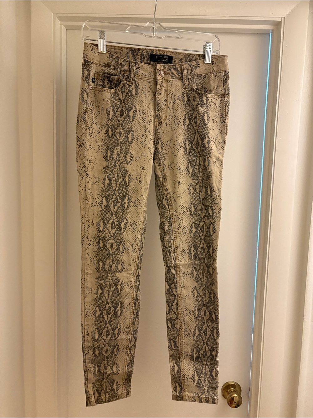 Judy Blue Snake-Print Skinny Jeans - Beige and Gray